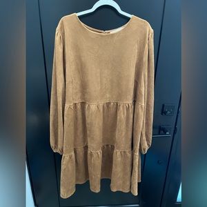 Tan Suede Long Sleeve Tiered Dress